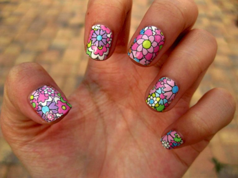 Colorful flower nail art pictures