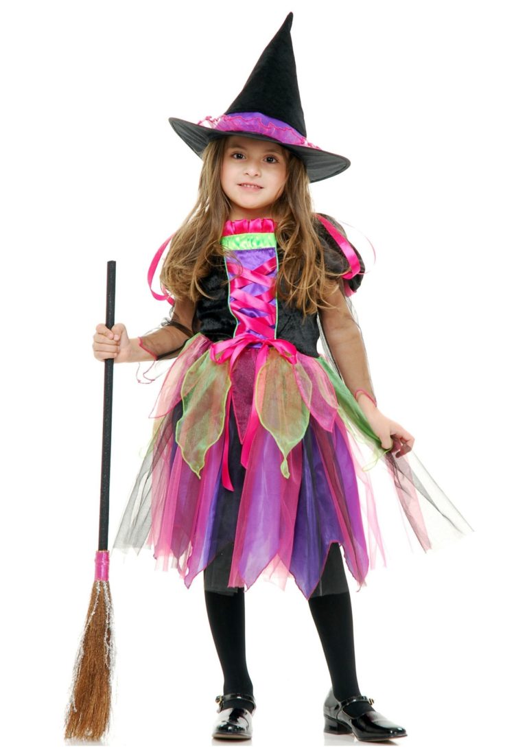 Child rainbow glitter witch costume - halloween costume idea via findema.com