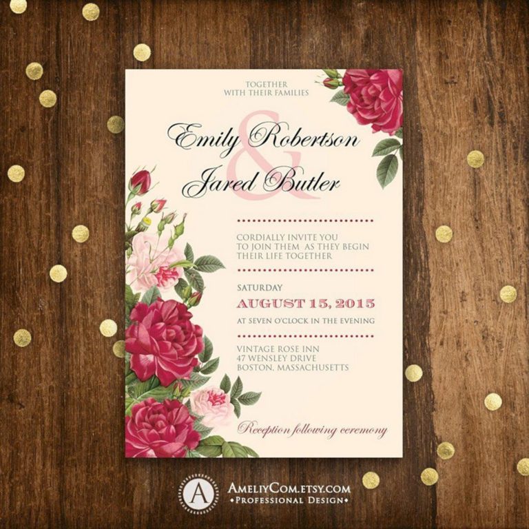 Printable wedding invitation burgundy