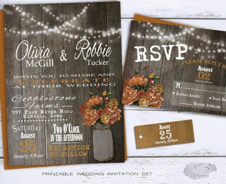 Rustic fall wedding invitation