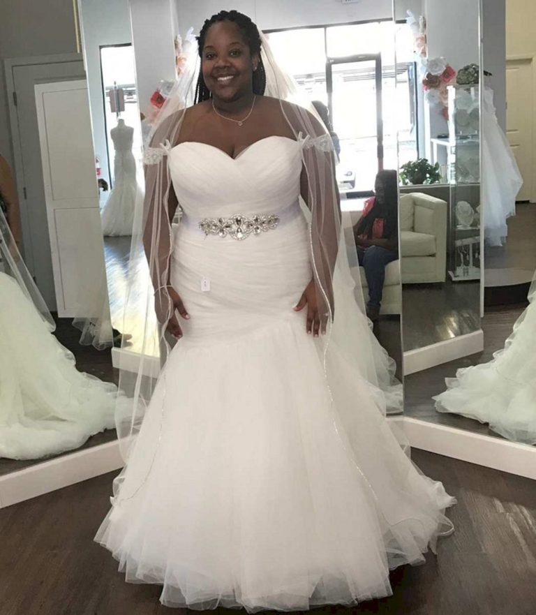 Strapless plus size fit-n-flare wedding dress