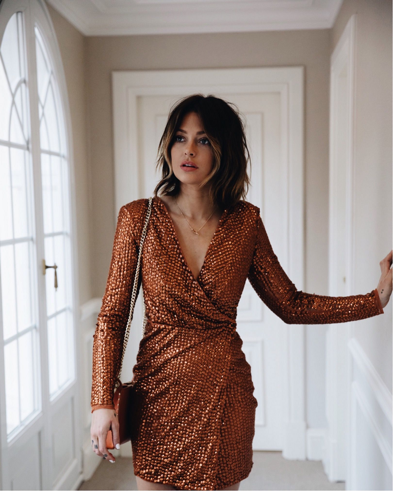 Copper sequined dress from missguided