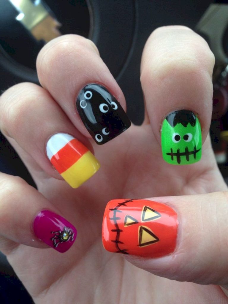 Halloween frankenstein nail designs