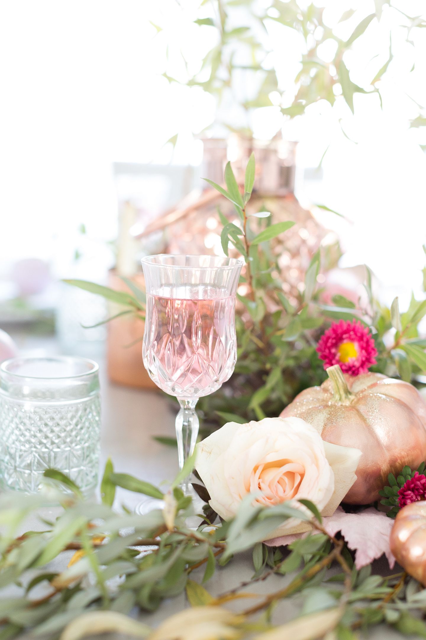 Pink with rose gold tablescape from craftberrybush