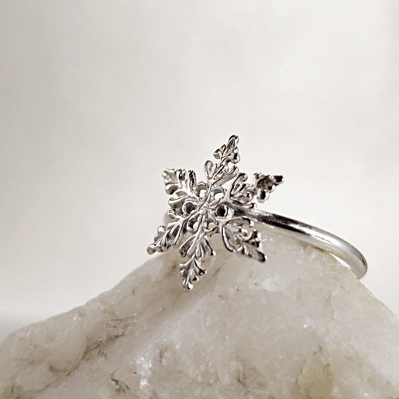 Snowflake ring in sterling silverstackable winter jewelry from etsy