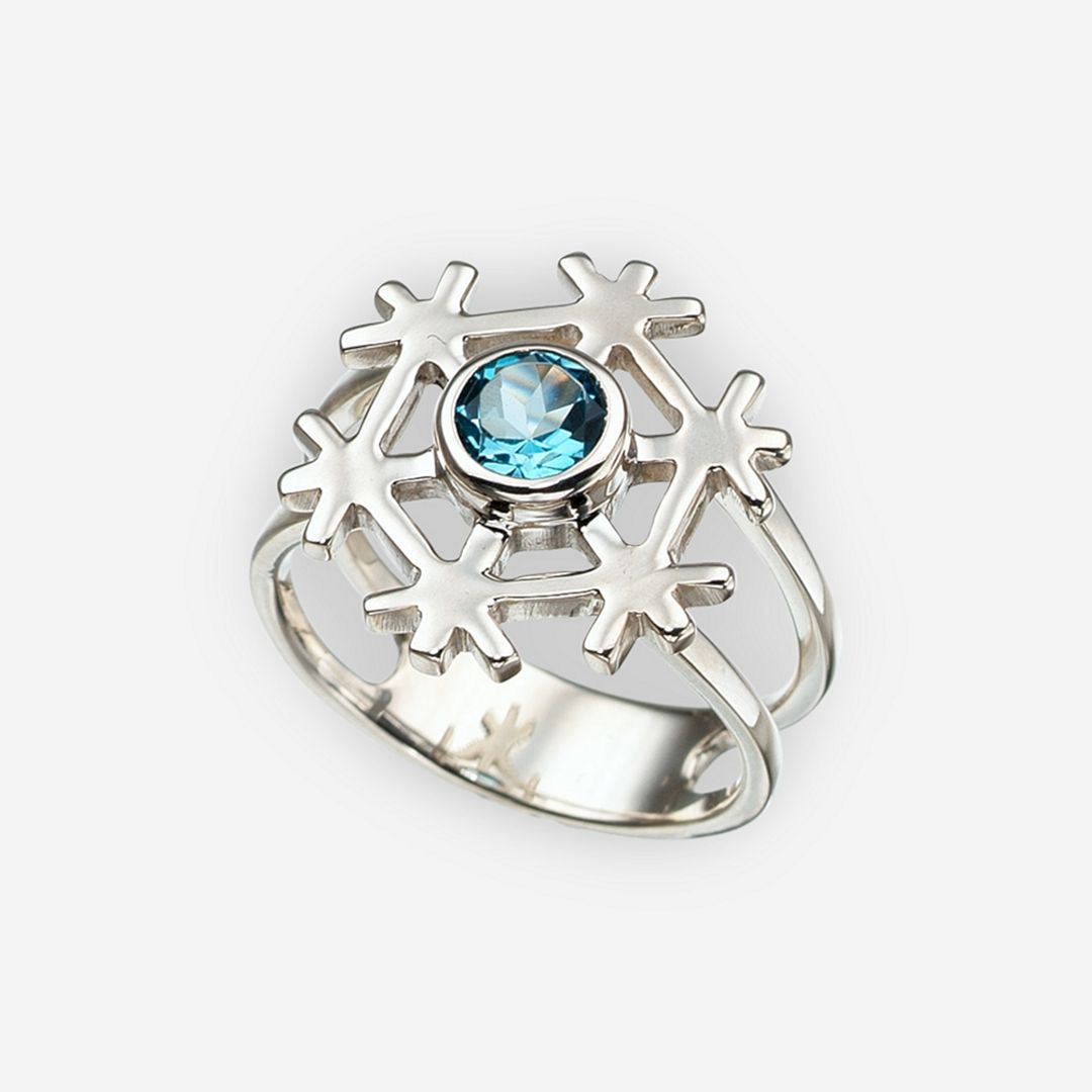 Sterling silver snowflake ring with blue topaz from zanfeld