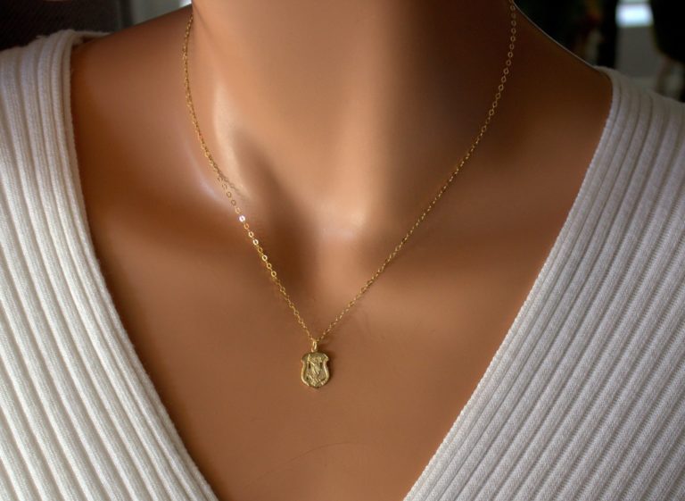 Dainty gold saint michael necklace women