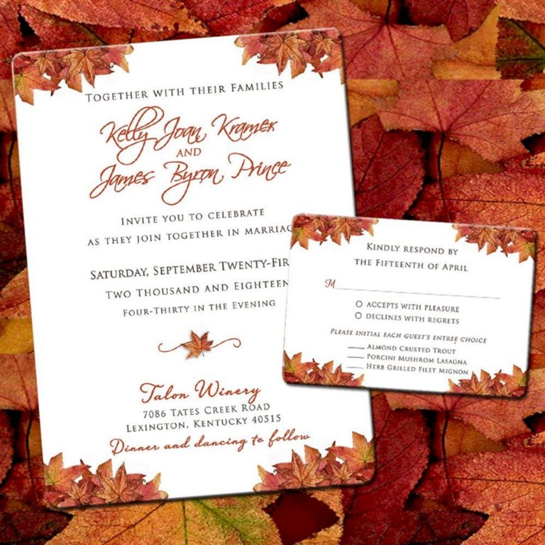 Fall autumn leaves rustic wedding invitation