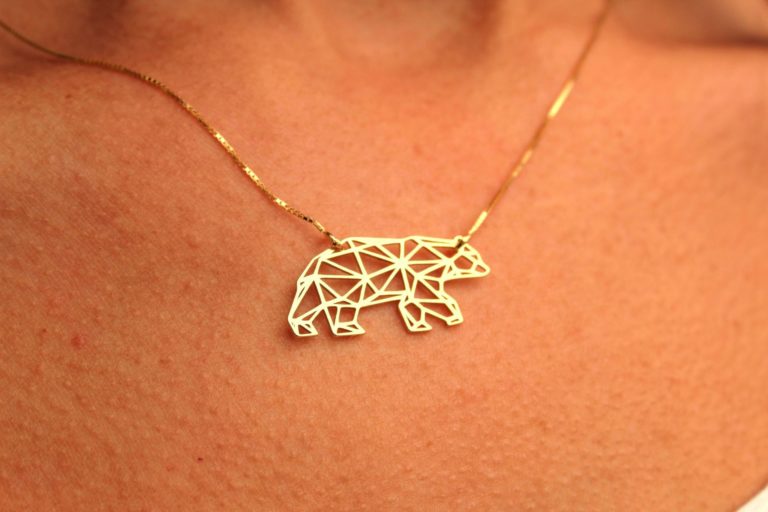 Gold bear necklace for women