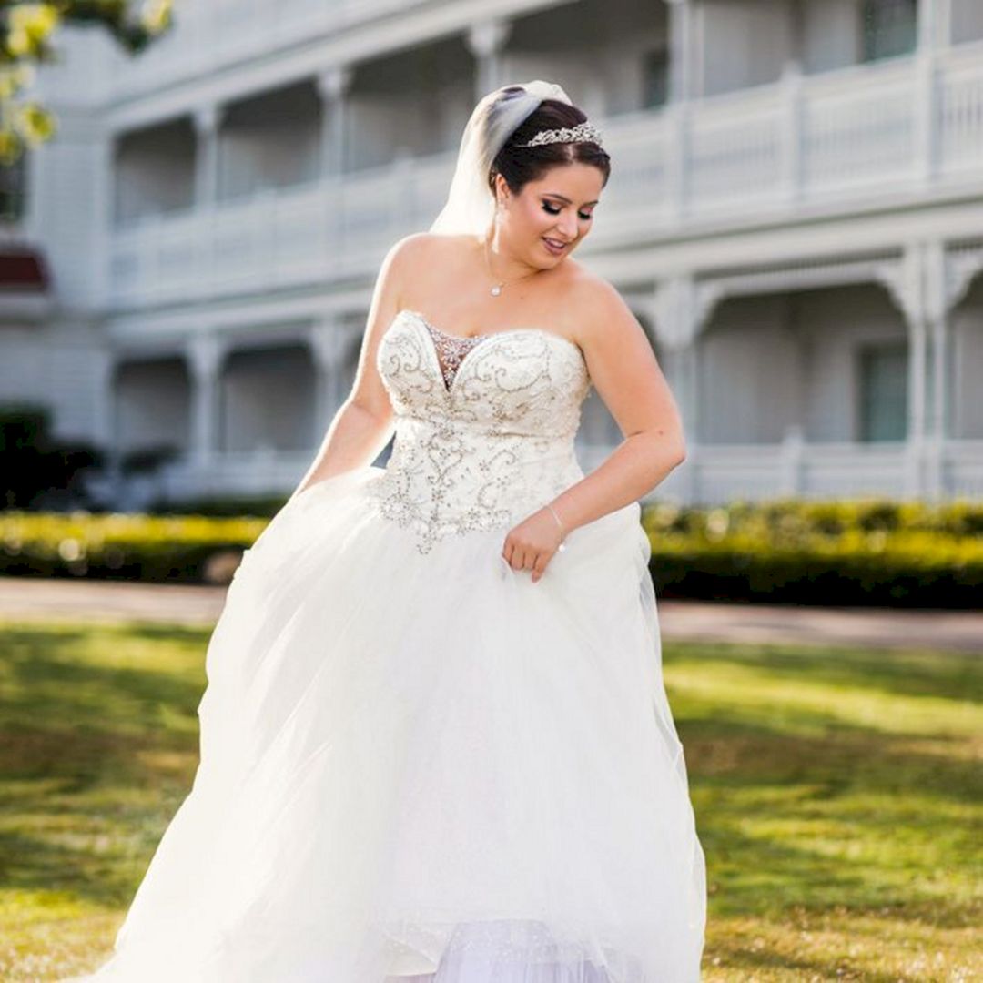 Hand-beaded illusion plus size wedding dress