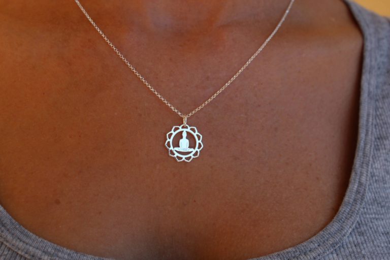 Silver buddha necklace for women