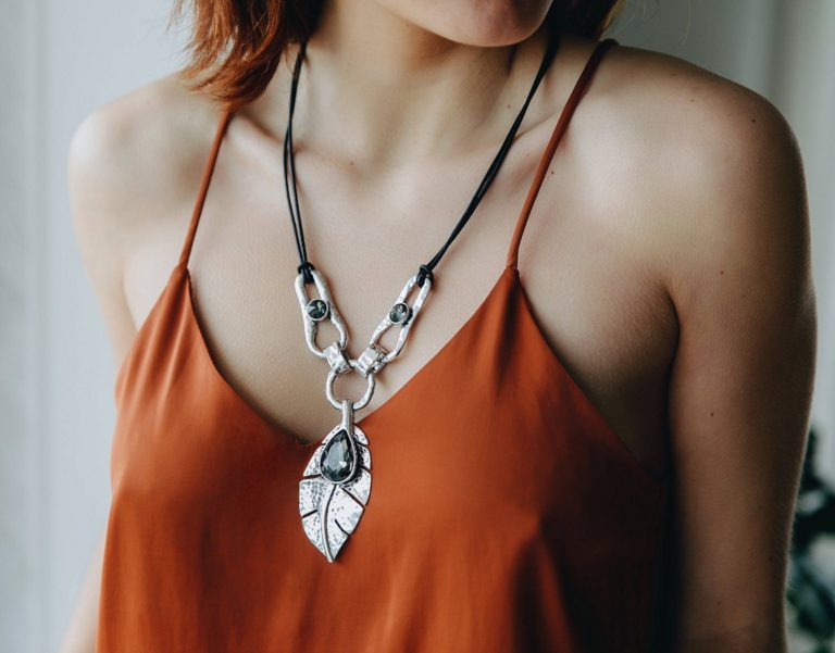 Statement leather necklace drop necklace for women