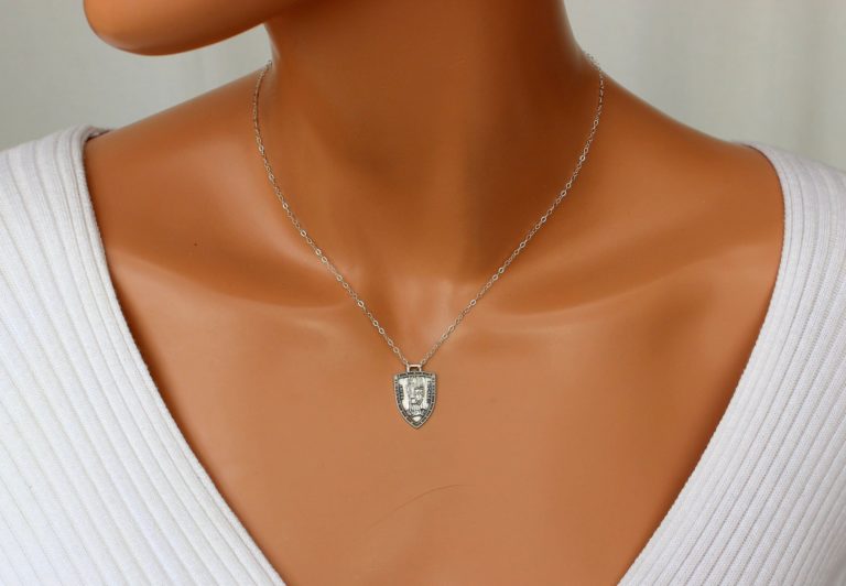 Sterling silver saint michael shield necklace