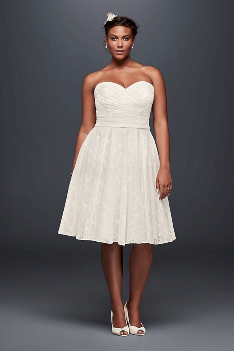 Strapless lace plus size short wedding dress