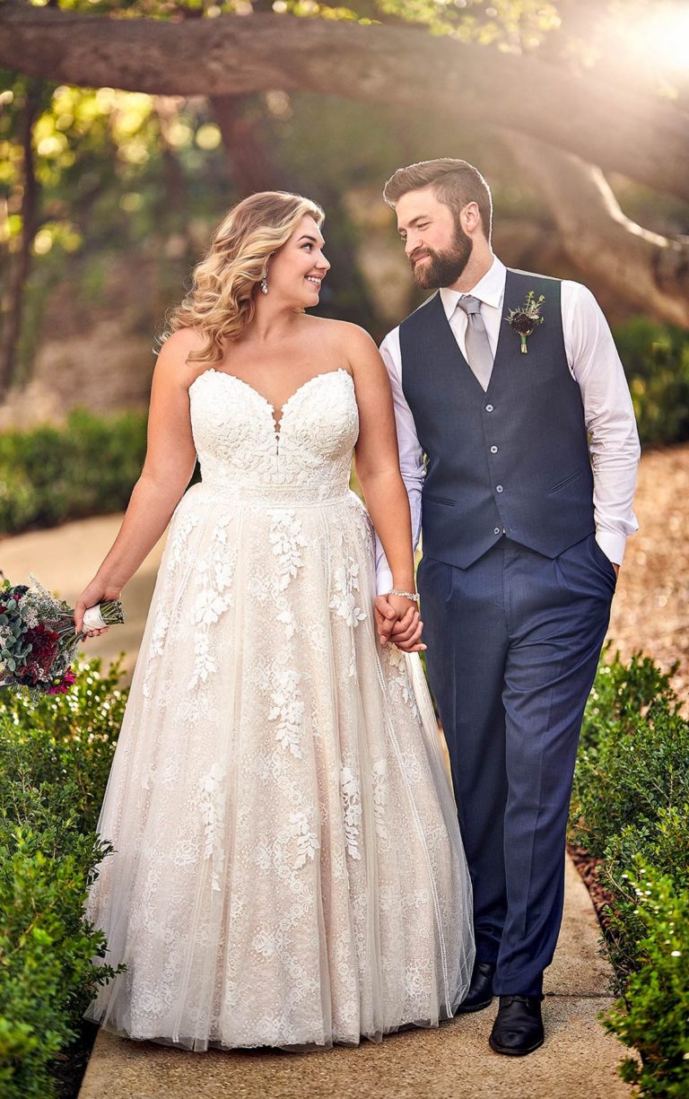 Strapless plus size a-line wedding dress with cotton lace