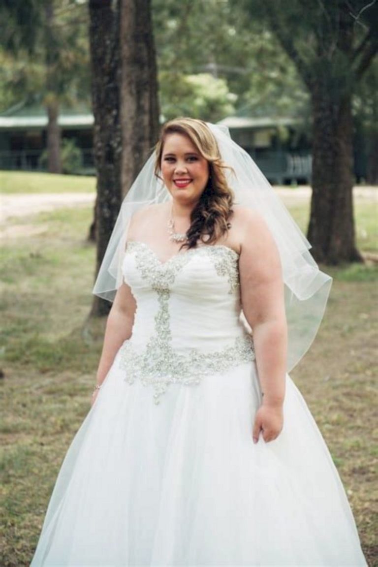 Strapless plus size ball gown