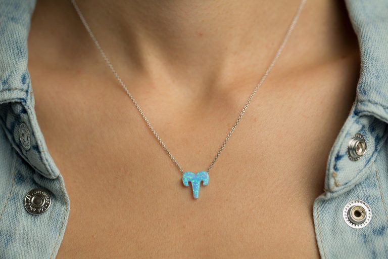 Women's necklace blue opal zodiac